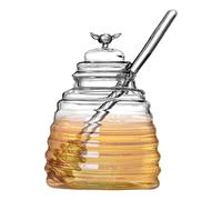 Qfdiwr Vaso di Miele Trasparente Creativo 10 x 14 cm Grande capacità con Mixer, Vaso di stoccaggio di Miele in per Uso Quotidiano, Utilizzabile in Cucina, Sala da Pranzo e bancone