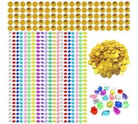 QFEHTHSK 100 Monete d'oro Pirata, 500 Pezzi Pietre di Cristallo Colorate Trasparenti, Monete d'oro in Plastica, Pietre Preziose Acriliche, Oggetti di Scena per Giochi per Bambini
