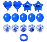 QFEHTHSK 2 Palloncini A Forma di Stella, 2 Palloncini A Forma di Cuore, 5 Palloncini di Coriandoli, 5 Palloncini Blu Scuro, 1 Rotolo di Nastro, Decorazione per Feste, Set di Palloncini di Compleanno