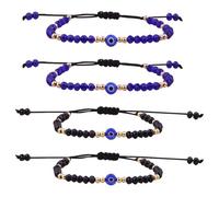 QFEHTHSK Bracciale 4 Pezzi Occhi Azzurri, Braccialetto di Perline, Braccialetto Regolabile, Braccialetto di Benedizione, Gioielli di Moda con Amuleto Fortunato
