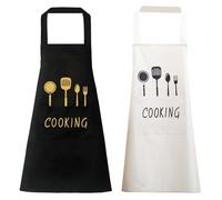 QFEHTHSK Confezione da 2 Grembiuli da Cucina, Grembiuli con Stampa di Posate, Grembiuli Idrorepellenti E Antisporco, Grembiuli con Tasche Grandi, Grembiuli da Barbecue, Grembiuli da Giardino