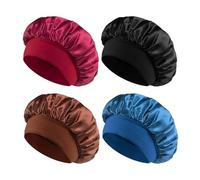 QFEHTHSK Confezione Da 4 Cuffie Da Notte Da Donna, Cuffie Da Notte Elastiche A Tesa Larga, Cuffie Per Capelli Ricci, Cuffie Per Trucco E Cura Della Pelle, Cuffie In Seta Regolabili