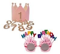 QFEHTHSK Corona di Compleanno per Bambini da 1 Pezzo, Occhiali di Buon Compleanno da 1 Pezzo, Corona di Compleanno in Mussola, Cappello Decorativo per Festa di Compleanno