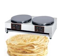 QFGain Crepiera Elettrica, Piastra per Pancake E Tortillas da 2800 W, Corpo in Acciaio Inox, Piastra Antiaderente da 400 Mm, Fornello Circolare da Tavolo per Cereali E Pancake Dual-Head