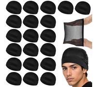 QFGasre 20 pezzi di retina per capelli Wig Cap, calza ondulata, per adulti, in nylon estensibile, colore nero, per uomo e donna