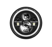 QFJFBGGH Faro Moto Fari Anteriori Moto Da 7 Pollici A LED Con Luci Diurne Halo Per Royal Per Enfield Per Himalayan 400 411 650 350 Per Cafe Per Racer Fari anteriori a Led(Headlight Black B)