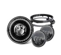 QFJFBGGH Faro Moto Faro Anteriore A LED Da 7 Pollici + Fendinebbia Da 4.5 Pollici Con Anello Halo Angel Eyes Indicatori Direzione Set Fari Ausiliari Moto Fari anteriori a Led(Set2 Black)