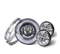 QFJFBGGH Faro Moto Faro Anteriore A LED Da 7 Pollici + Fendinebbia Da 4.5 Pollici Con Anello Halo Angel Eyes Indicatori Direzione Set Fari Ausiliari Moto Fari anteriori a Led(Set2 Chrome)