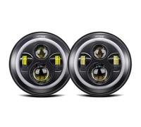 QFJFBGGH Faro Moto Faro Anteriore Rotondo A LED 7 Pollici Auto H4 Hi-Lo Con Halo Angel Eyes Faro Anteriore Moto Per Lada Per Niva 4X4 12V 24V Fari anteriori a Led(45w black halo)