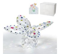 QFkris Grande farfalla di cristallo da 10,2 cm di larghezza, statuette in vetro da collezione con base a sfera di cristallo, ornamento in vetro intagliato, statua animale da collezione