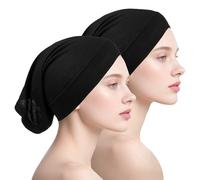 QfwdfcTrenz 2 cappucci Hijab antiscivolo per il collo da donna, sotto il berretto hijab interno sottoscocca per la testa, sciarpa, hijab, sport, hijab, turbante, copertura per il collo, nero