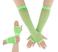 QfwdfcTrenz 2 paia di maniche a rete verde fluo e guanti senza dita, in rete elastica, accessori per feste e costumi a tema, da donna