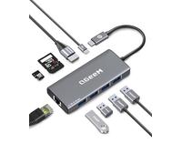 QGeeM Hub USB C, docking station Ethernet, 9 in 1 con HDMI 4K, lettore di schede, 100 W PD, USB 3.0/2.0, Gigabit Ethernet, USB C Dock compatibile con iPhone 15/Mac Book/Dell/HP/Surface/Steam Deck e