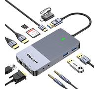 QGeeM USB 3.0 Laptop Docking Station, Triple Display USB Hub Hdmi Splitter Extender Dual Monitor,USB Dock with 2 HDMI, VGA, USB 3.0, Card Reder Compatible for MacBook M1 M2 M3 M4 Dell Lenovo Mac OS