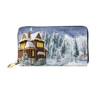 QGGHNISD Animal Funny Cow Head Black White Portafoglio lungo da donna in pelle con cerniera, slot per schede, tasca per contanti, pochette, Natale Inverno Felice Scena, Taglia unica