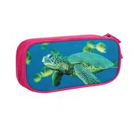 QGGHNISD Astuccio a forma di tartaruga marina, grande capacità, a doppio strato, con divisore, borsa per cancelleria, con cerniera, graziosa borsa per cosmetici, per scuola, ufficio, viaggi, rosa