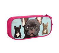 QGGHNISD Astuccio carino con bulldog francese, grande capacità, doppio strato con divisore, borsa per cancelleria, borsa per cosmetici con cerniera carina stampata per scuola, ufficio, viaggi, rosa