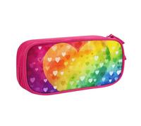 QGGHNISD Astuccio colorato arcobaleno con cuore, grande capacità, doppio strato con divisore, borsa per cancelleria, borsa per cosmetici con cerniera carina stampata per scuola, ufficio, viaggi, rosa