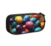 QGGHNISD Astuccio colorato con uova di Pasqua, grande capacità, a doppio strato, con divisore, borsa per cancelleria, con cerniera, graziosa borsa per cosmetici stampata per scuola, ufficio, viaggi
