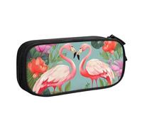 QGGHNISD Astuccio con fenicottero e fiori d'amore, grande capacità, doppio strato, con divisore, borsa per cancelleria, con cerniera, graziosa borsa per cosmetici stampata per scuola, ufficio, viaggi