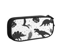 QGGHNISD Astuccio con foglie di dinosauro, grande capacità, a doppio strato, con divisore, borsa per cancelleria, con cerniera, graziosa borsa per cosmetici stampata per scuola, ufficio, viaggi, Nero