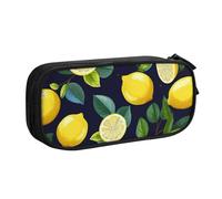 QGGHNISD Astuccio con frutta e limone, grande capacità, a doppio strato, con divisore, borsa per cancelleria, con cerniera, graziosa borsa per cosmetici stampata per scuola, ufficio, viaggi, Nero