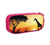 QGGHNISD Astuccio con giraffa al tramonto, grande capacità, a doppio strato, con divisore, borsa per cancelleria, con cerniera, graziosa borsa per cosmetici, per scuola, ufficio, viaggi, rosa, Taglia
