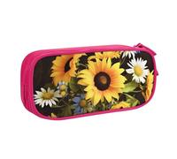 QGGHNISD Astuccio con girasoli e camomilla, grande capacità, a doppio strato, con divisore, borsa per cancelleria, con cerniera, graziosa borsa per cosmetici stampata per scuola, ufficio, viaggi, rosa