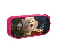 QGGHNISD Astuccio con grazioso gatto che canta canti natalizi, grande capacità, a doppio strato, con divisore, borsa per cancelleria, con cerniera, graziosa borsa per cosmetici stampata per scuola