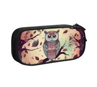 QGGHNISD Astuccio con gufo e ramo di albero, grande capacità, a doppio strato, con divisore, borsa per cancelleria, con cerniera, graziosa borsa per cosmetici stampata per scuola, ufficio, viaggi