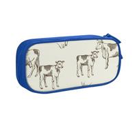 QGGHNISD Astuccio con motivo mucche, grande capacità, a doppio strato, con divisore, borsa per cancelleria, con cerniera, graziosa borsa per cosmetici, per scuola, ufficio, viaggi, Blu, Taglia unica