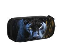 QGGHNISD Astuccio con pantera con occhi blu, grande capacità, doppio strato con divisore, borsa per cancelleria, con cerniera, graziosa borsa per cosmetici stampata per scuola, ufficio, viaggi, Nero
