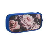QGGHNISD Astuccio estetico a forma di fiore, grande capacità, a doppio strato, con divisore, borsa per cancelleria, con cerniera, graziosa borsa per cosmetici, per scuola, ufficio, viaggi, Blu, Taglia