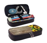QGGHNISD Astuccio in pelle con stampa chimica, grande capacità, astuccio per cancelleria per studenti, adatto per cancelleria/cosmetici/piccoli oggetti, Girasoli su tavola di legno, Taglia unica
