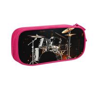 QGGHNISD Astuccio per matite con batterista, grande capacità, a doppio strato, con divisore, borsa per cancelleria, con cerniera, graziosa borsa per cosmetici, per scuola, ufficio, viaggi, rosa