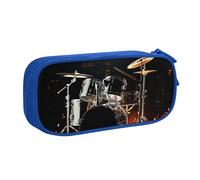 QGGHNISD Astuccio per matite con batterista, grande capacità, a doppio strato, con divisore, borsa per cancelleria, con cerniera, graziosa borsa per cosmetici, per scuola, ufficio, viaggi, Blu, Taglia