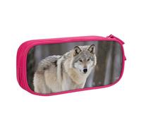QGGHNISD Astuccio per matite con lupo nella neve, grande capacità, a doppio strato, con divisore, borsa per cancelleria, con cerniera, graziosa borsa per cosmetici stampata per scuola, ufficio, viaggi