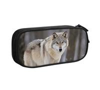 QGGHNISD Astuccio per matite con lupo nella neve, grande capacità, a doppio strato, con divisore, borsa per cancelleria, con cerniera, graziosa borsa per cosmetici stampata per scuola, ufficio, viaggi