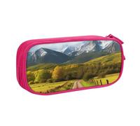 QGGHNISD Astuccio per matite con motivo stradale di campagna, grande capacità, a doppio strato, con divisore, borsa per cancelleria, con cerniera, graziosa borsa per cosmetici, per scuola, ufficio