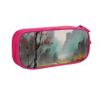 QGGHNISD Astuccio per matite con paesaggio, grande capacità, a doppio strato, con divisore, borsa per cancelleria, con cerniera, graziosa borsa per cosmetici stampata per scuola, ufficio, viaggi, rosa