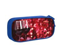 QGGHNISD Astuccio per matite con rose e bicchieri di vino rosso, grande capacità, doppio strato, con divisore, borsa per cancelleria, con cerniera, graziosa borsa per cosmetici stampata per scuola