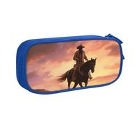 QGGHNISD Astuccio per matite Cowboy West, grande capacità, a doppio strato, con divisore, borsa per cancelleria, con cerniera, graziosa borsa per cosmetici, per scuola, ufficio, viaggi, Blu, Taglia