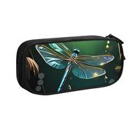 QGGHNISD Astuccio verde con libellula, grande capacità, a doppio strato, con divisore, borsa per cancelleria, borsa per cosmetici, con cerniera, per scuola, ufficio, viaggi, Nero , Taglia unica