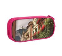 QGGHNISD Bellissimo astuccio italiano, grande capacità, a doppio strato, con divisore, borsa per cancelleria, con cerniera, graziosa borsa per cosmetici, per scuola, ufficio, viaggi, rosa, Taglia