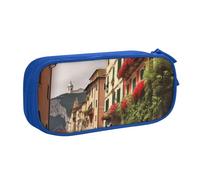 QGGHNISD Bellissimo astuccio italiano, grande capacità, a doppio strato, con divisore, borsa per cancelleria, con cerniera, graziosa borsa per cosmetici, per scuola, ufficio, viaggi, Blu, Taglia unica