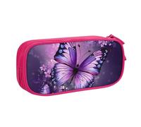 QGGHNISD Bellissimo astuccio viola a forma di farfalla, grande capacità, doppio strato con divisore, borsa per cancelleria, borsa per cosmetici con cerniera carina stampata per scuola, ufficio, viaggi