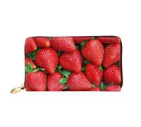 QGGHNISD Bellissimo portafoglio lungo da donna in pelle con cerniera, scomparti per carte, tasca per contanti, pochette, Fragola rossa., Taglia unica