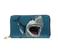 QGGHNISD Bellissimo portafoglio lungo da donna in pelle con cerniera, scomparti per carte, tasca per contanti, pochette, Squalo oceano, Taglia unica