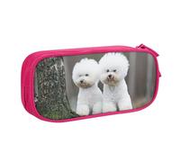 QGGHNISD Bichon Frise - Astuccio per matite, grande capacità, a doppio strato, con divisore, borsa per cancelleria, con cerniera, graziosa borsa per cosmetici, per scuola, ufficio, viaggi, rosa
