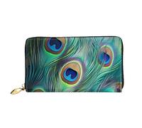 QGGHNISD Blue Dragonfly and Lotus Portafoglio lungo da donna in pelle con cerniera, scomparti per carte, tasca per contanti, pochette, Piume di pavone., Taglia unica